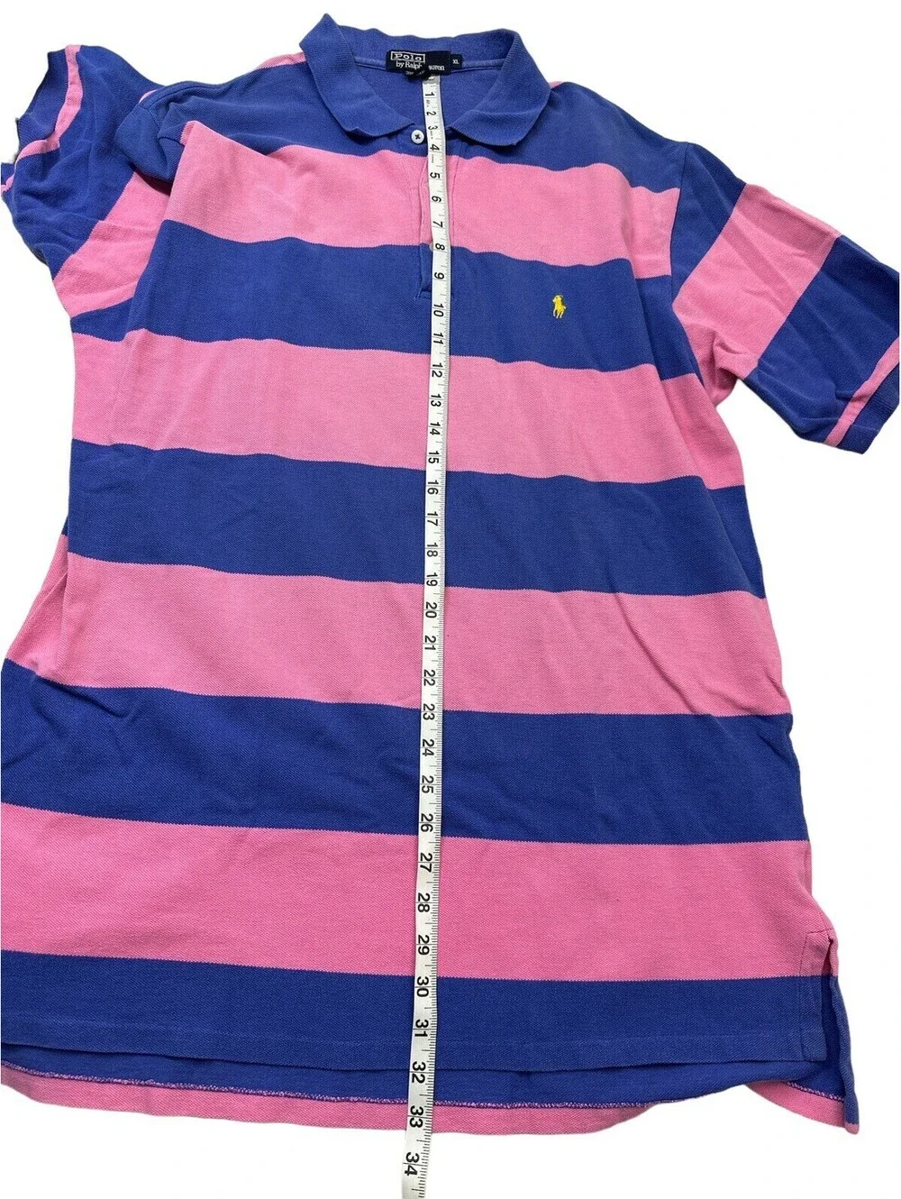VTG POLO RALPH LAUREN Made in USA Mens Polo Shirt Pink Blue 100% Cotton Size XL